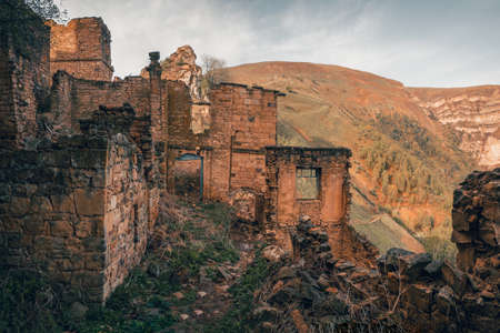 Abandoned ethnic aul. Old abandoned ghost town of Gamsutl, Dagestan, Russia.の写真素材