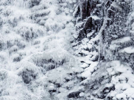 Christmas tree under the snow, close up. Vertical view.の写真素材