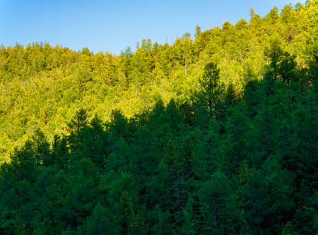 Awesome alpine view from pass to mountain valley with river in sunlight and great mountain...