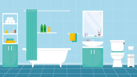 Modern interior of bathroom and toilet with furniture.のイラスト素材