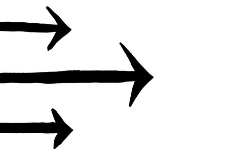 Hand drawn black arrows isolated on white background. Grunge style.の写真素材