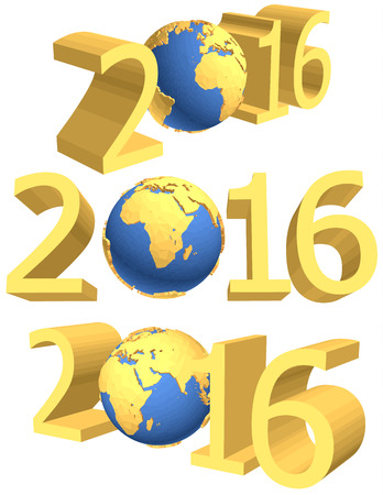 gold figures of the new year 2016 plus the Earth