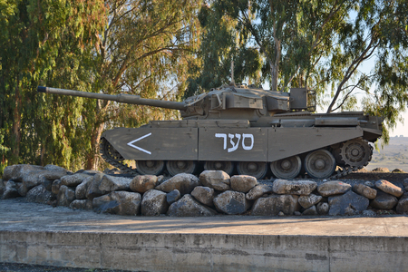 Katzrin, Israel - December 20, 2013: Israeli-made Merkava tank installed at the memorial at the Katzrinのeditorial素材
