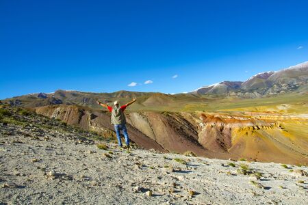 Mars mountains, the name of colored mountain protrusions in the mountains of Kyzyl-Chin. Altai, Russia. A delightful landscape of unreal beauty.の写真素材