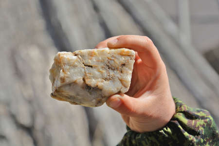 stone in a childs hand