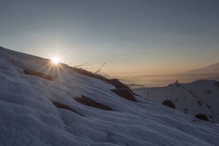 Sunrise on the Kaukaz mountains near Gudauri at winter time, Georgia