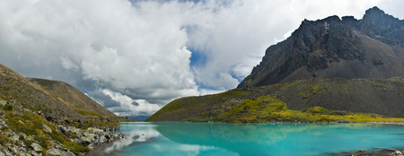 Beautifull valley with view to mountains and  turquoise  lake in Altaj, Russia  at the summerの写真素材