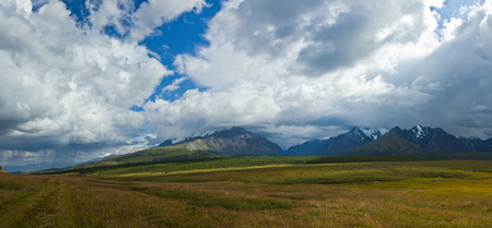 Beautifull valley with view to mountains and  road in Altaj, Russia  at the summerの写真素材