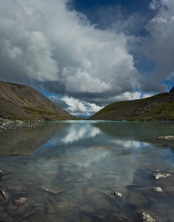 Beautifull view to mountains and  turquoise  lake in Altaj, Russia  at the summerの写真素材