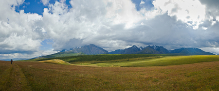 Beautifull valley with view to mountains and  road in Altaj, Russia  at the summerの写真素材