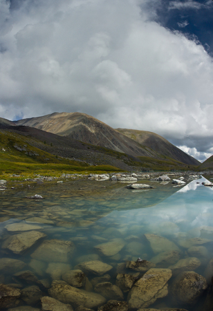Beautifull view to mountains and  turquoise clear lake in Altaj, Russia  at the summerの写真素材