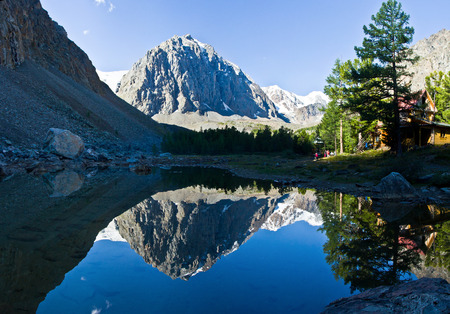 Beautifull valley with view to mountains and  blue  lake in Altaj, Russia  at the summerの写真素材