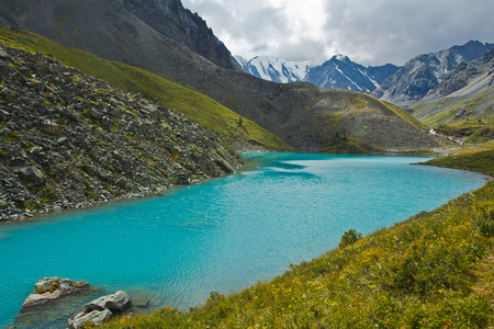 Beautifull valley with view to mountains and   lake in Altaj, Russia  at the summerの写真素材