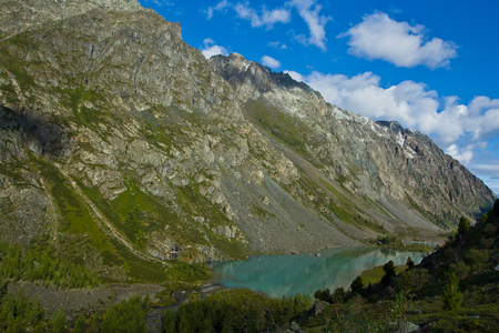 Beautifull valley with view to mountains and   lake in Altaj, Russia  at the summerの写真素材