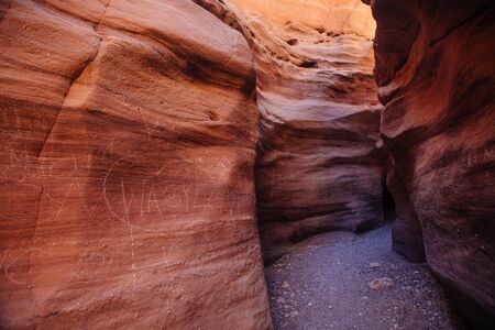 Misterious Red canyon  in the Israil and sun lights and stones in Israil near Eilat with sunlightsの写真素材