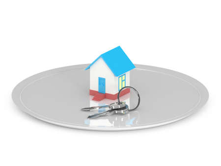 The toy house with keys on a tray