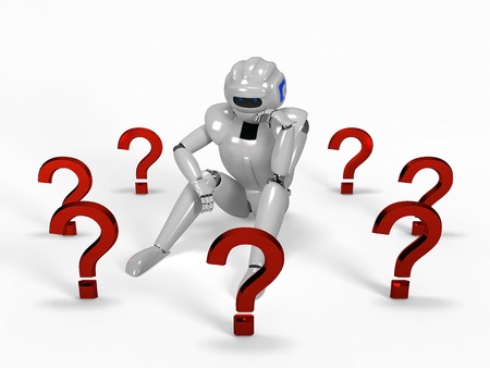 3D render of thinking android - isolated on white backgroundの写真素材