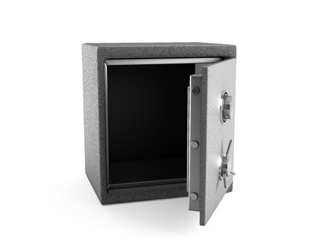 Opened safe isolated on white 3d renderの写真素材