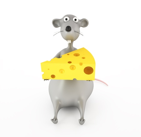 Cartoon mouse with cheese  3d render isolated on whiteの写真素材