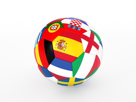 3d rendering of a soccer ball with flags of the European countriesの写真素材