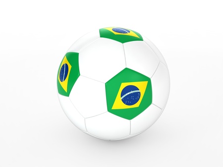 3d rendering of a soccer ball with Brazil flag, isolated on whiteの写真素材