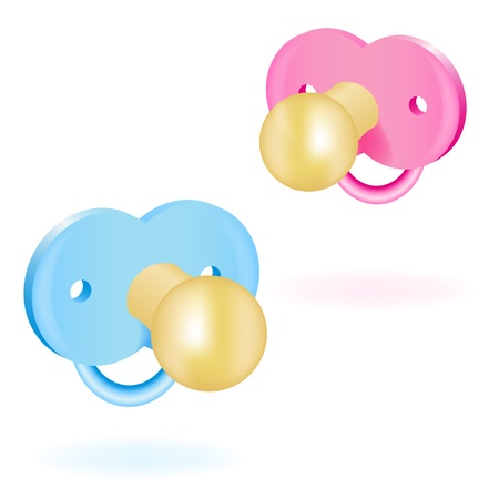 Two baby's dummy pink and blue. Vector illustrationのイラスト素材