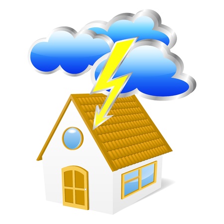 House with clouds and lightning. Vector illustrationのイラスト素材