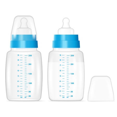 Baby Milk Bottles, Full and Empty. Vector illustrationのイラスト素材