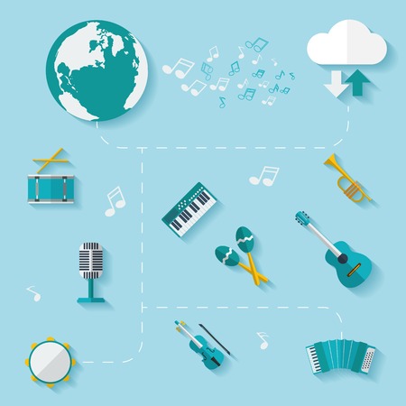 flat music concept with icons of musical equipmentのイラスト素材