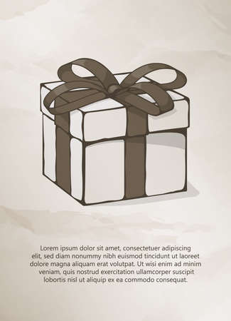 Vintage postcard with gift box. Vintage Label, Logo, Frame, Brochures. Design Templates. Vector illustration.のイラスト素材