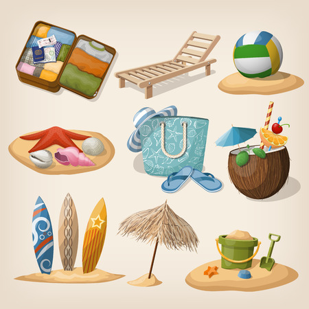 Beach vacation icon set. Vector illustrationのイラスト素材