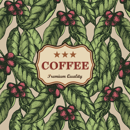 Coffee design template. Coffee branch engraving illustration. Vector illustrationのイラスト素材