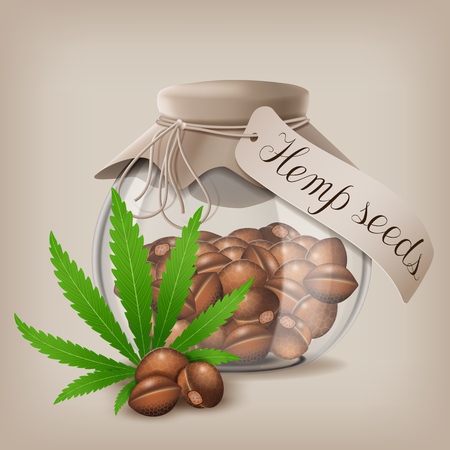 Hemp oil n a glass jar isolated on a white backgroundのイラスト素材