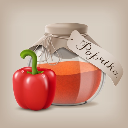 Ground red pepper in a glass jar and the fruit of the paprika. Vector illustration EPS10のイラスト素材