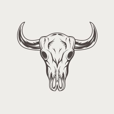 Bull Skull vintage engraved monochrome logo. Vector illustrationのイラスト素材