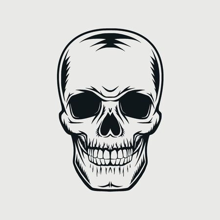 Skull drawing in a vintage retro woodcut etched or engraved styleのイラスト素材