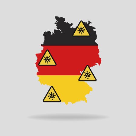 Map with the flag of Germany and Pandemic stop Novel Coronavirus outbreak covid-19 2019-nCoV sign.のイラスト素材