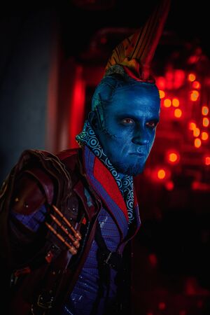 DNIPRO, UKRAINE - JUNE 26, 2019: Portrait of cosplayer in the image of Yondu Udonta from movie Guardians of the Galaxy by Marvel Comics.のeditorial素材