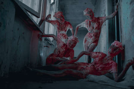 Dnipro, Ukraine - June 27, 2020: Cosplayers in the image of Dark Nurses from the horror movie Silent...