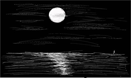 The moon is reflected in the sea by nightのイラスト素材