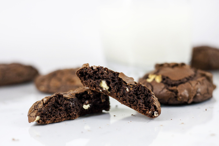 Black Cookies with white chocolate chipsの写真素材
