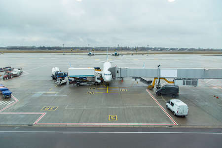 The passenger plane has landed at the Borispol airport. Ukraine, Kiev Refueling the plane to the airport in Boryspil 2017のeditorial素材