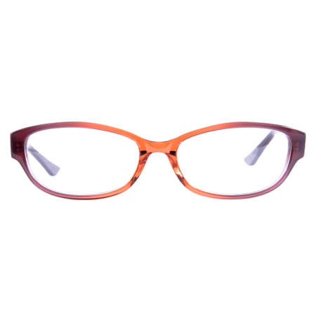 Sun goggles and glasses for vision in red frames Red glasses frames on white backgroundの写真素材