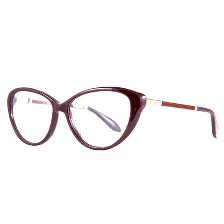 Sun goggles and glasses for vision in red frames Red glasses frames on white backgroundの写真素材