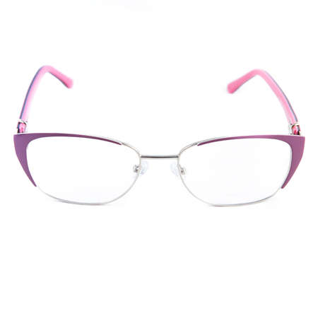 Red glasses frames on white background. Sun goggles and glasses for vision in red frames.の写真素材