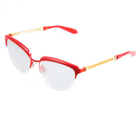 Red glasses frames on white background. Sun goggles and glasses for vision in red frames.の写真素材