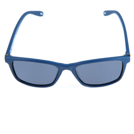 blue sunglasses frames on white background. Sun goggles and glasses for vision in blue frames.の写真素材