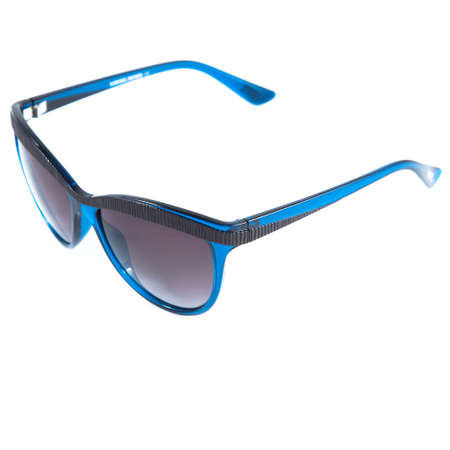 blue sunglasses frames on white background. Sun goggles and glasses for vision in blue frames.の写真素材