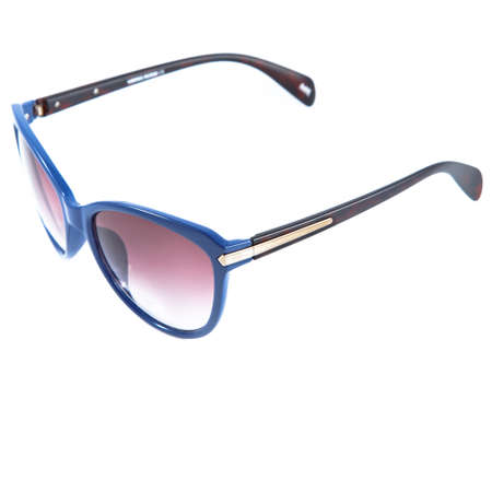 blue sunglasses frames on white background. Sun goggles and glasses for vision in blue frames.の写真素材