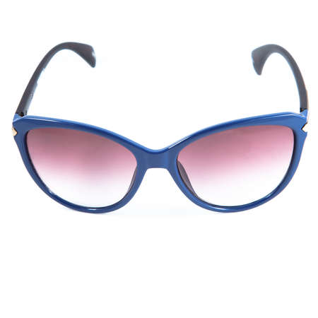 blue sunglasses frames on white background. Sun goggles and glasses for vision in blue frames.の写真素材